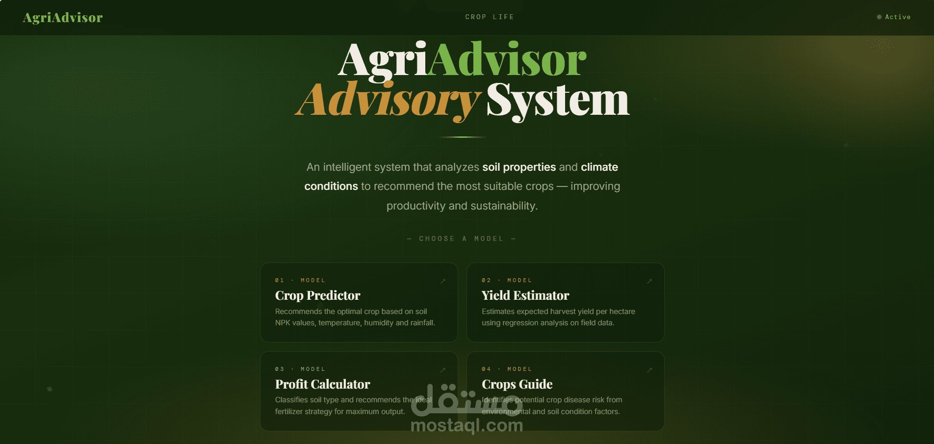 AgriAdvisor – نظام ذكي للتنبؤ بالمحاصيل والإنتاج والأرباح