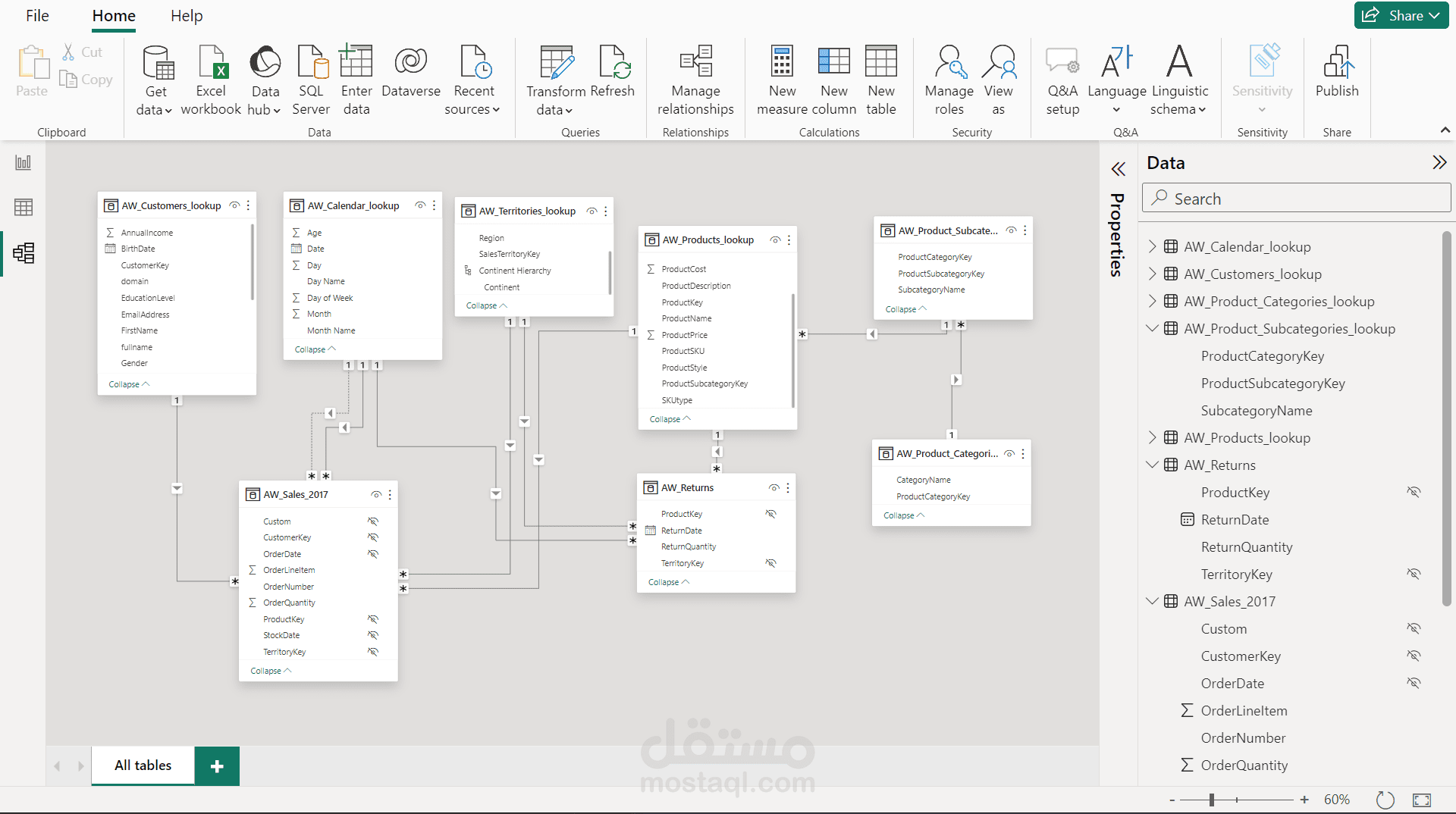 ادخال البيانات وعمل ربط بين البيانات وعرضها عن طريق Power BI