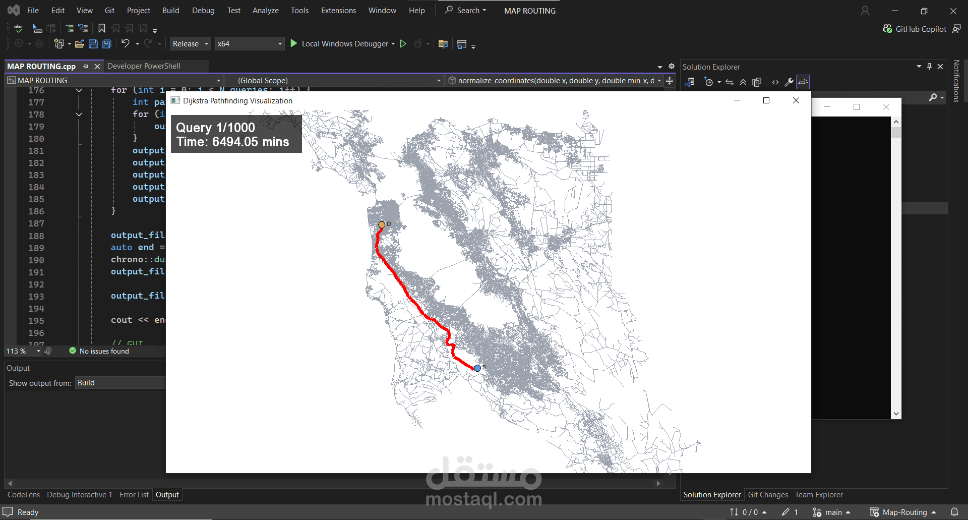 تطبيق تحديد أقصر مسار على الخريطة باستخدام خوارزمية Dijkstra