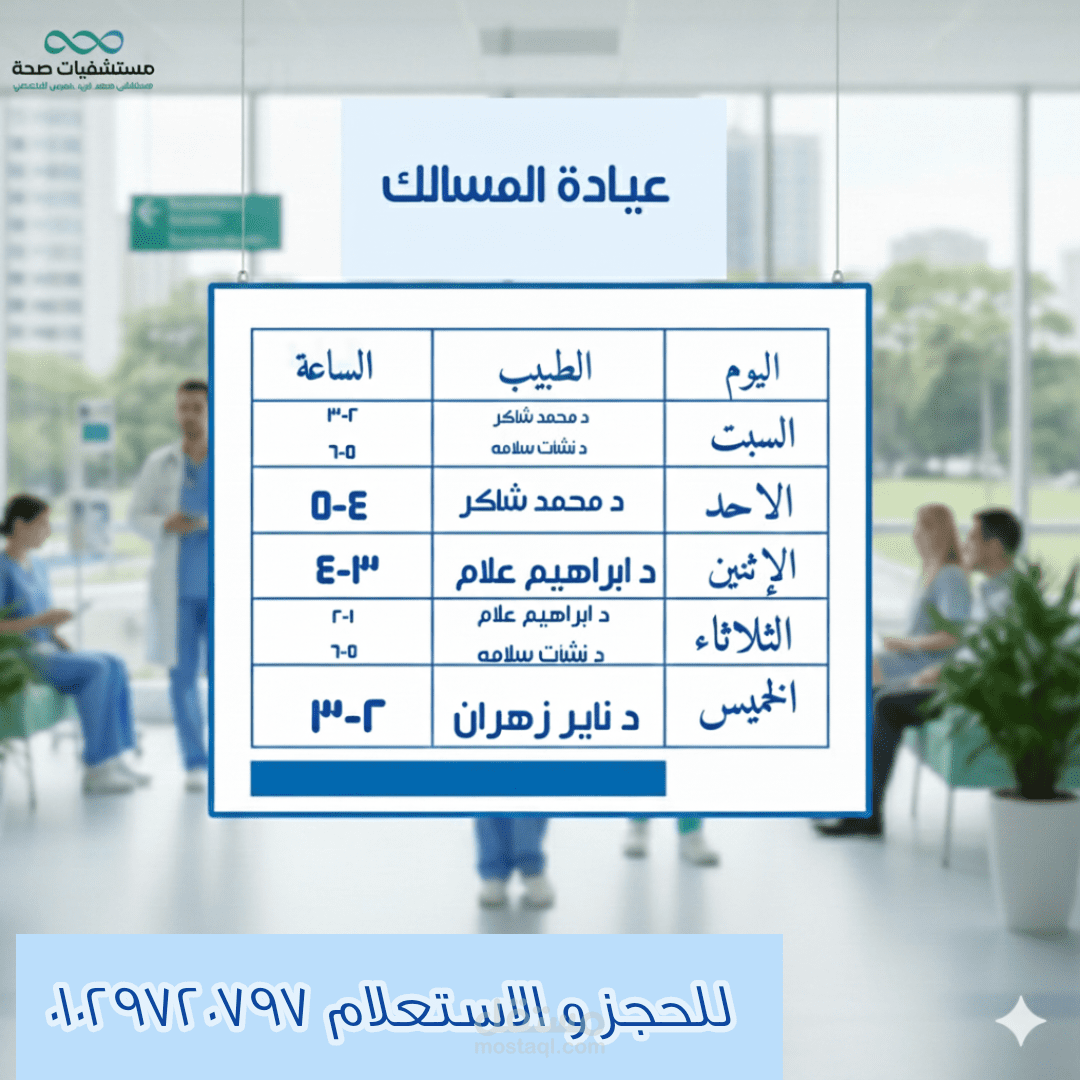 جدول عيادات لدى مستشفى