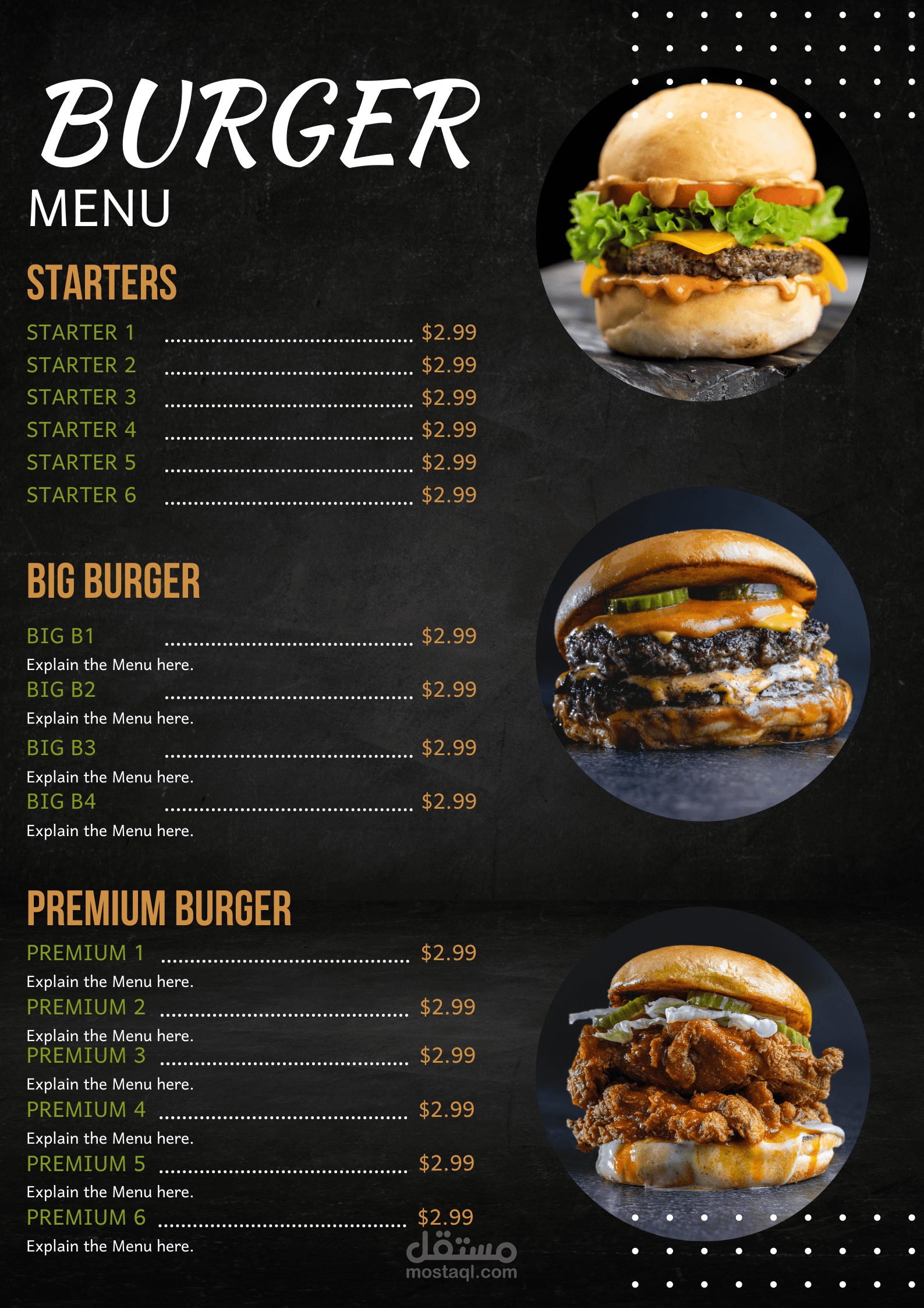 Burger Restaurant Menu