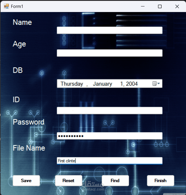 إنشاء برنامج لحفظ بيانات