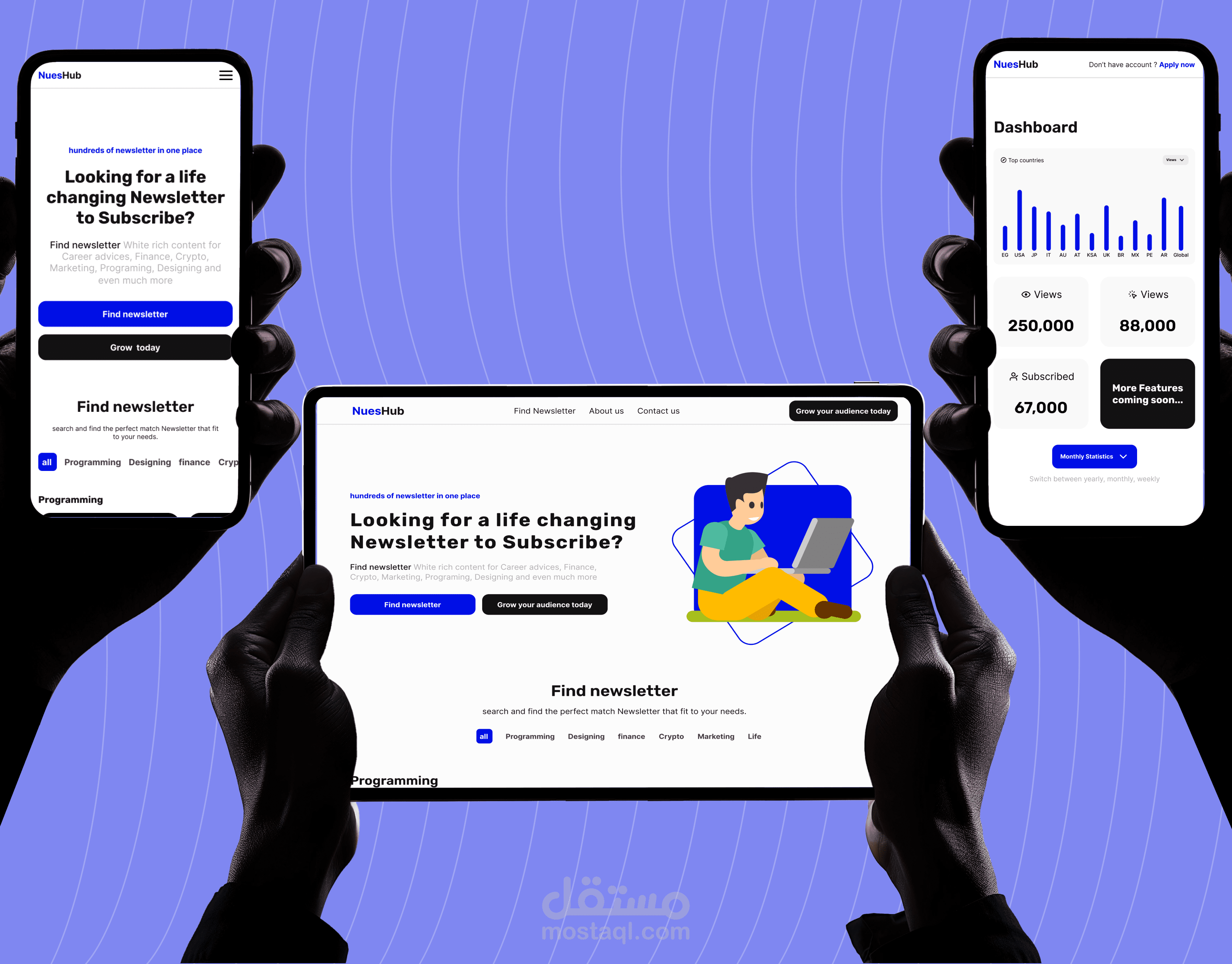 NuesHub newsletter platform with dashboard