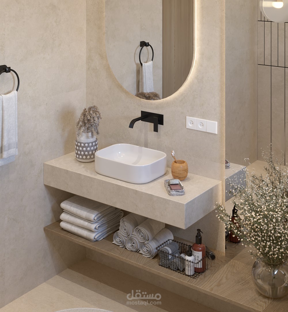 Soft Serenity – Minimal Bathroom Design with Travertine.