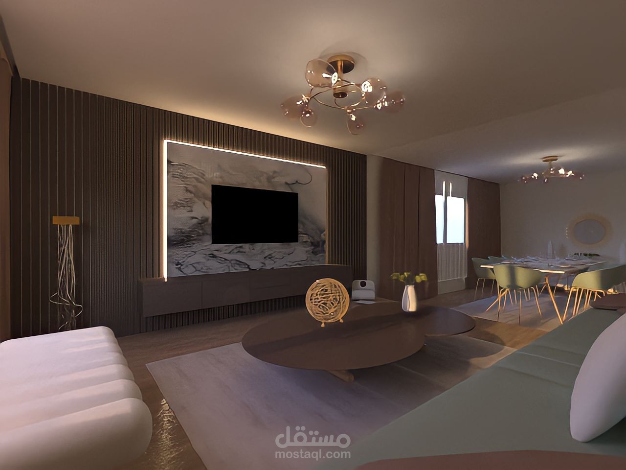 تصميم مودرن لغرفة الجلوس و الطعام