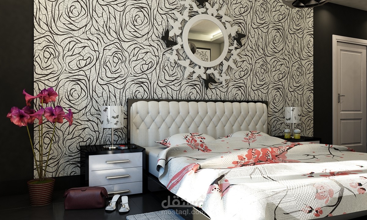 Black & white Bedroom Interior Design - Cairo