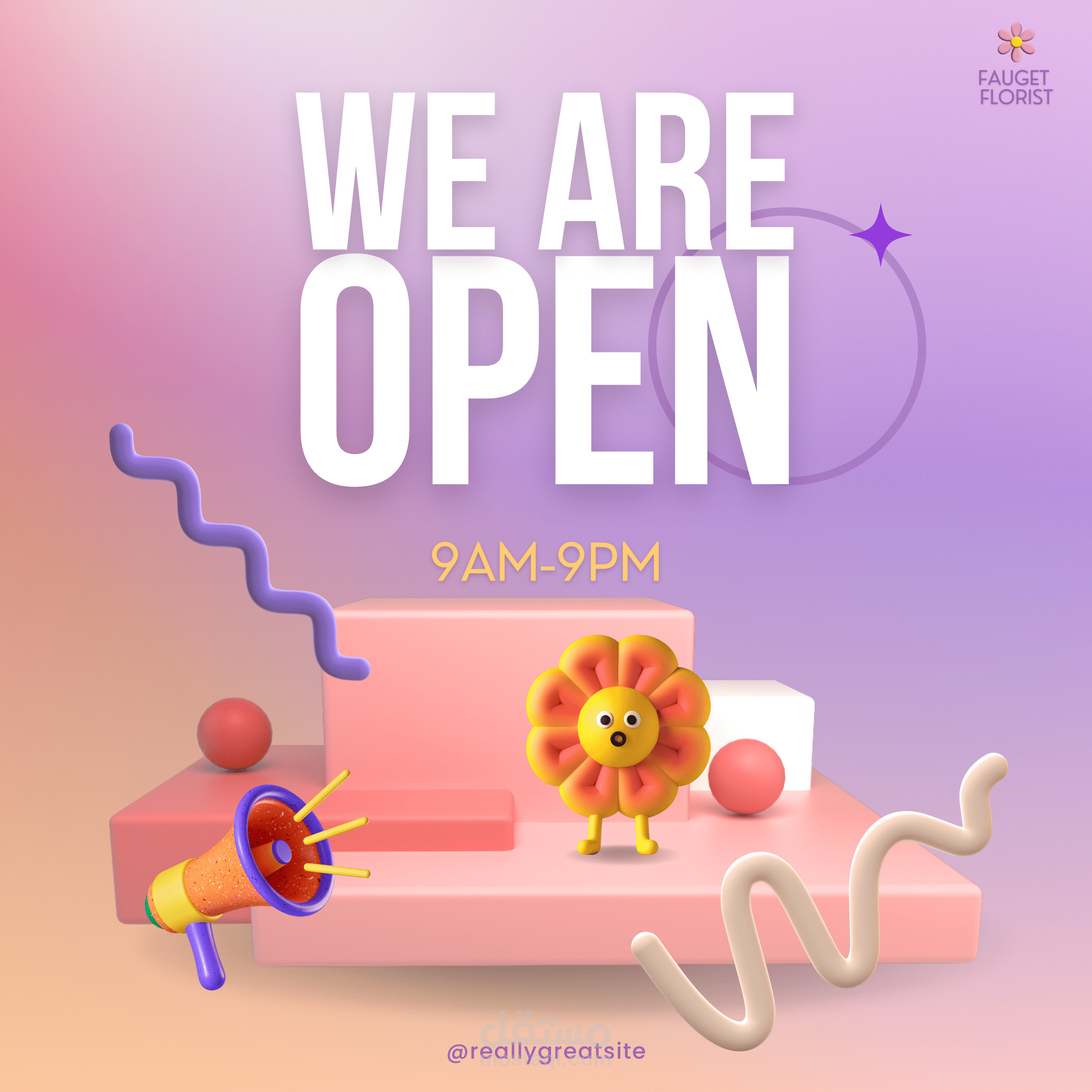 Colorful 3D Illustration Open Sign Instagram Post