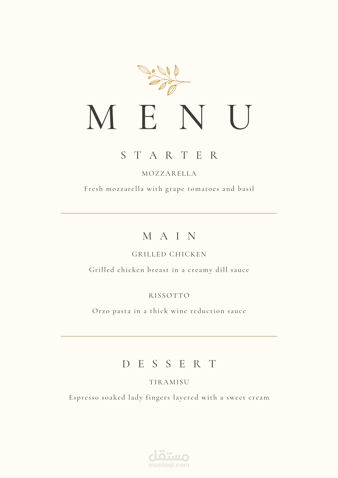Elegant one day menu