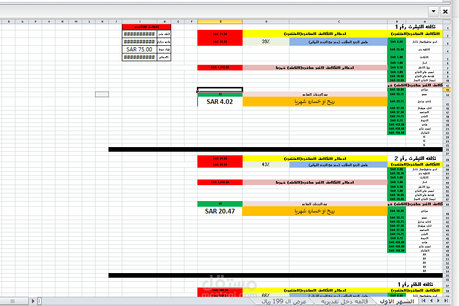 حساب أرباح و تكاليف متجر الكتروني