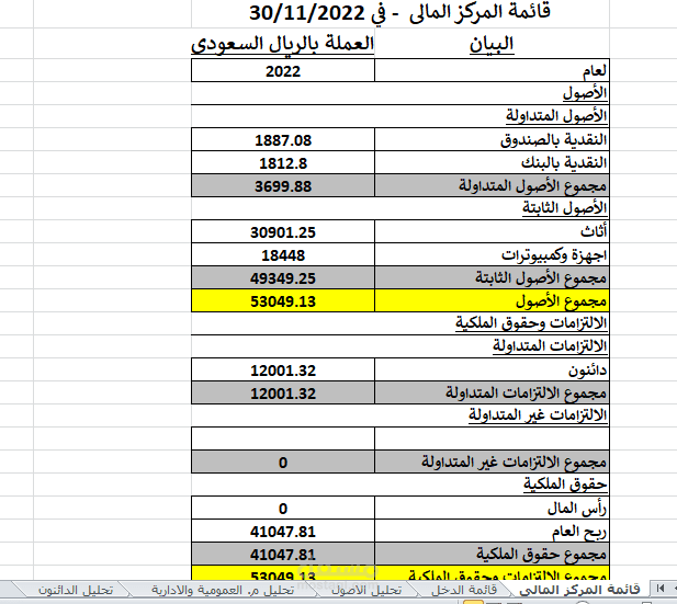 قيود يومية و قائمه مركز مالي