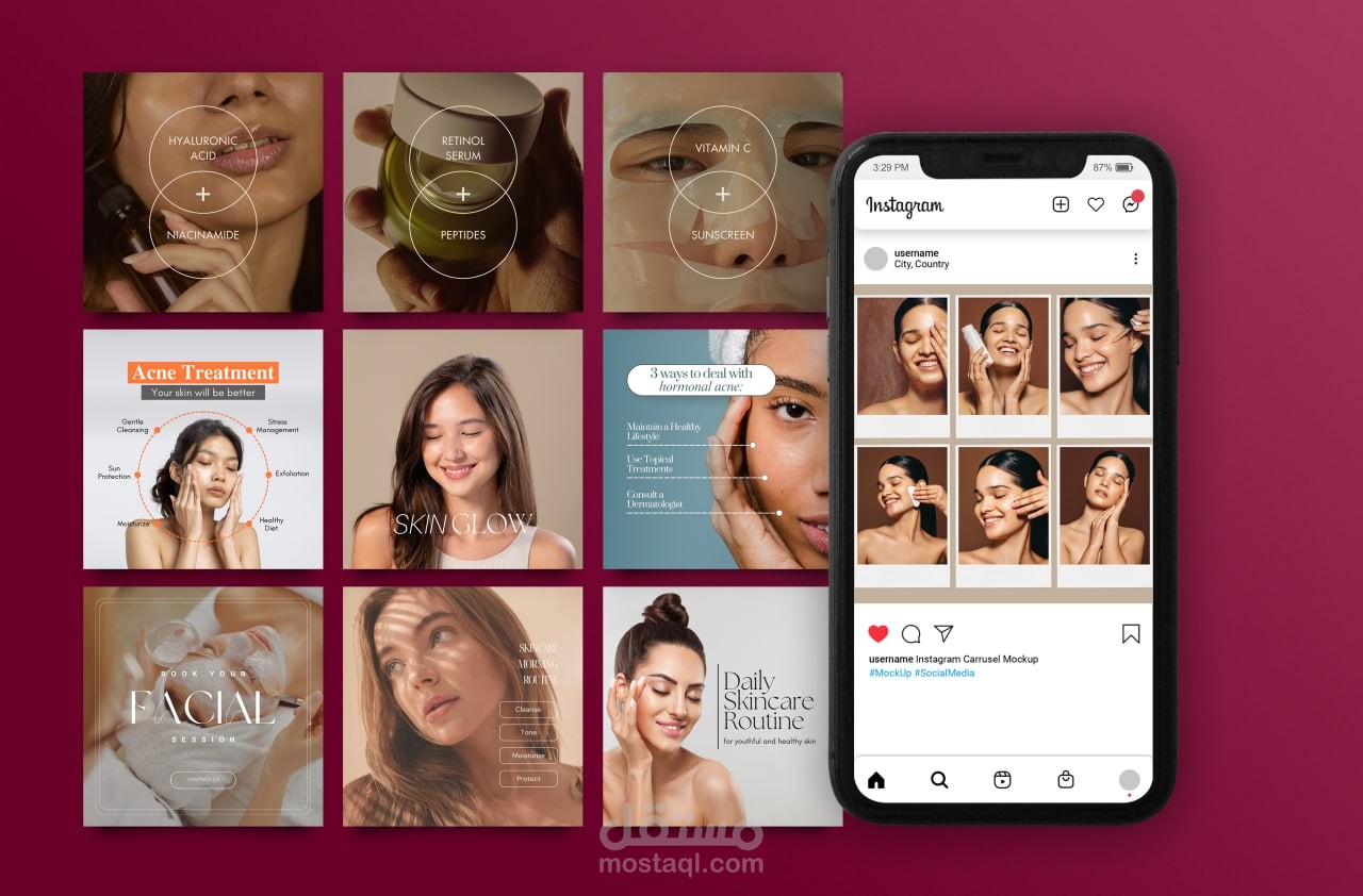 تصميمات سوشيال ميديا ( مجال العناية بالبشرة )