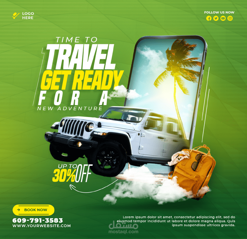 تصميم بوستر إعلاني احترافي للسفر والعروض السياحية