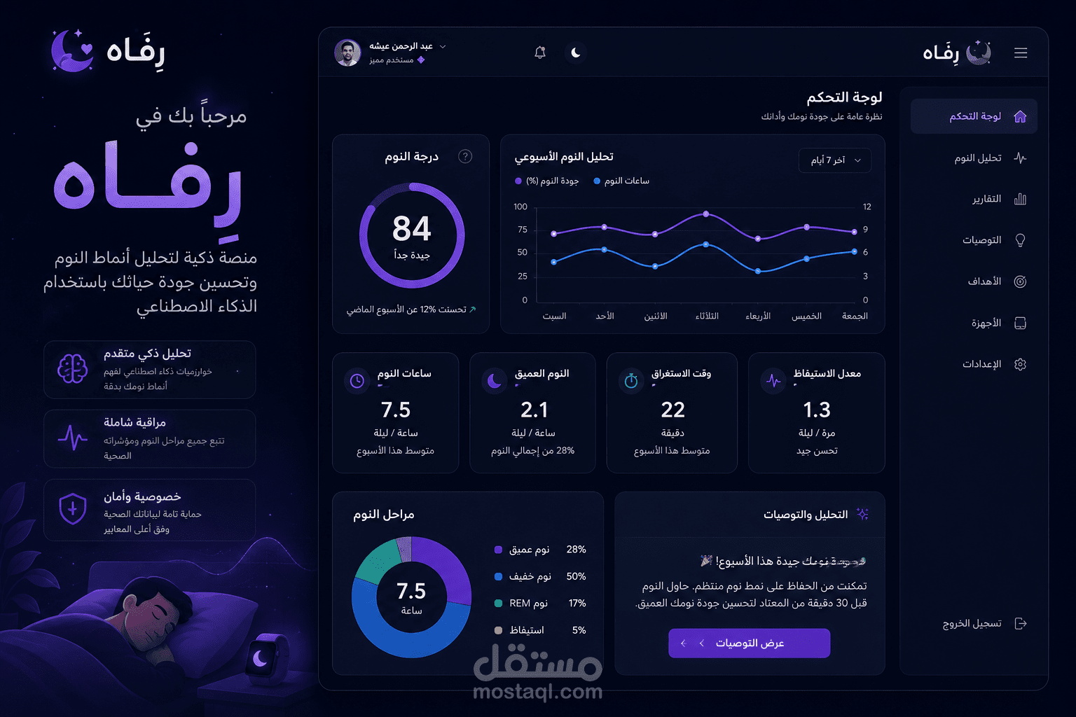 منصة Rifah AI لتحليل جودة النوم بالذكاء الاصطناعي