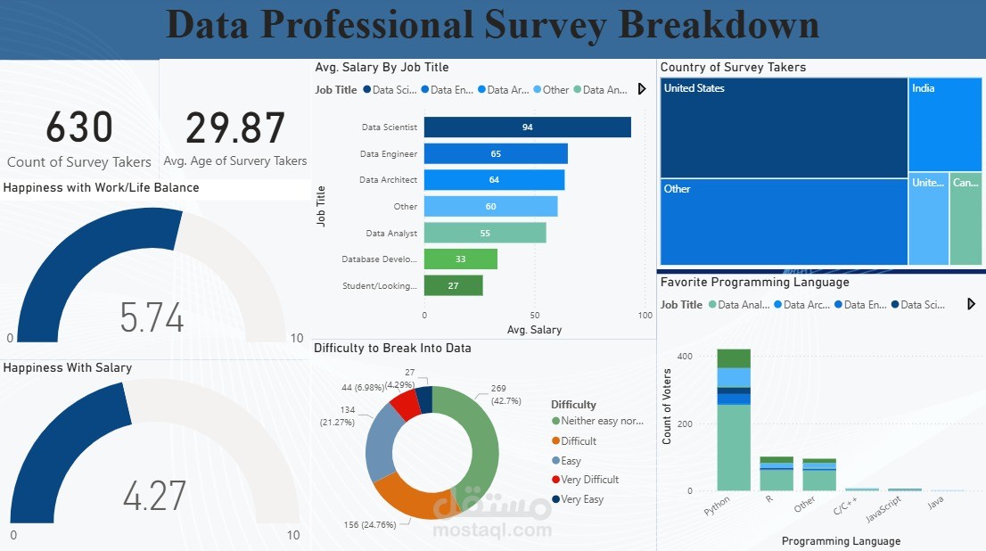 Data Professional Survery Breakdown Using Power BI