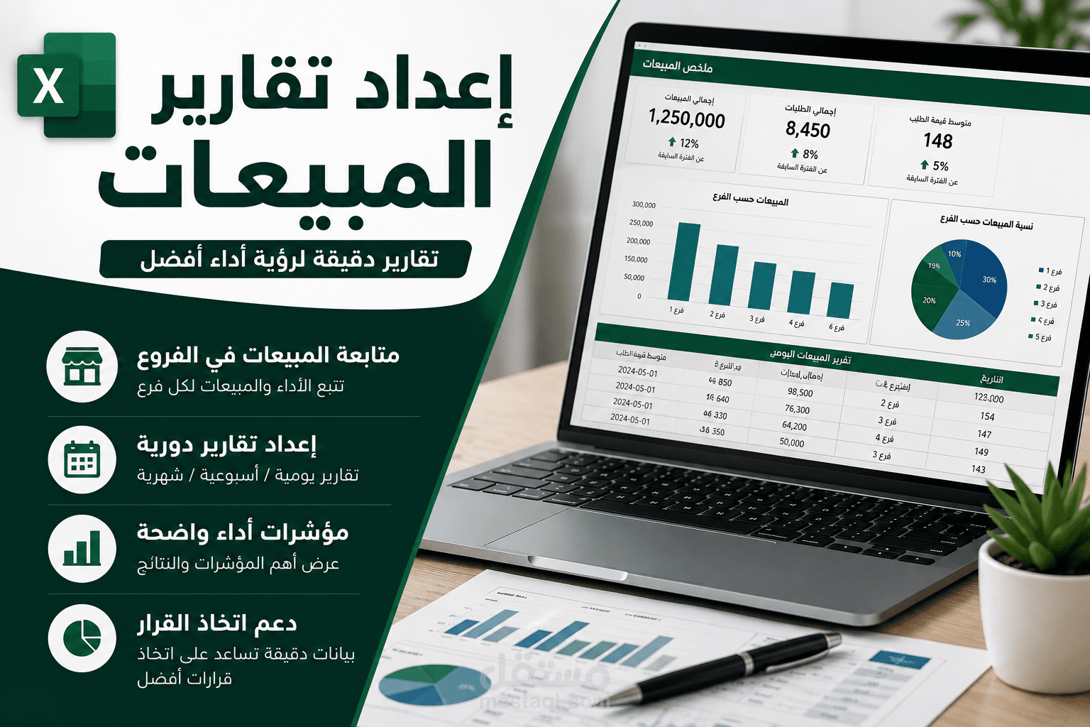 إنشاء تقارير دورية عن المبيعات في الفروع باستخدام Excel