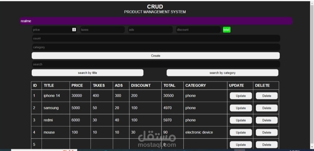 Crud system management website