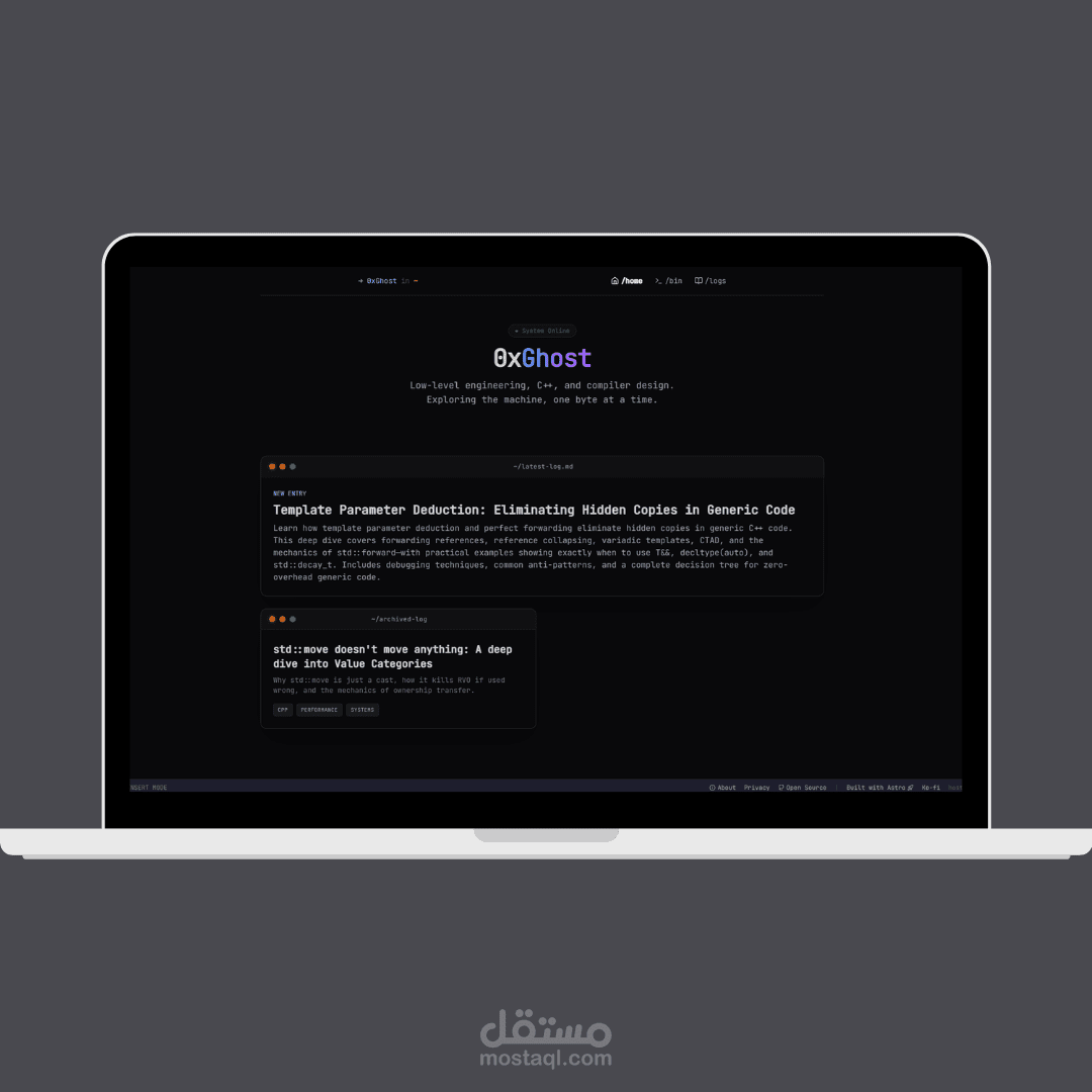 تطوير وبناء مدونة شخصية (0xGhost.dev) بأداء فائق وتصميم متجاوب