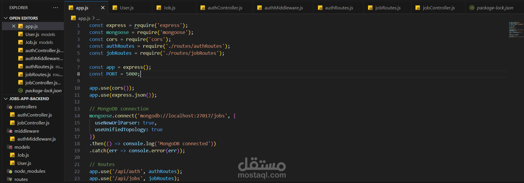 secure back end for jobs web application