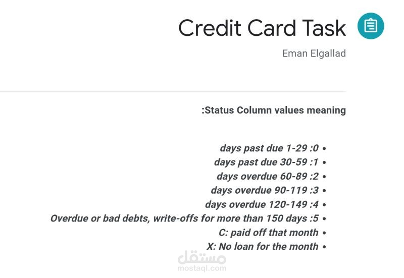 Credit Card Task
