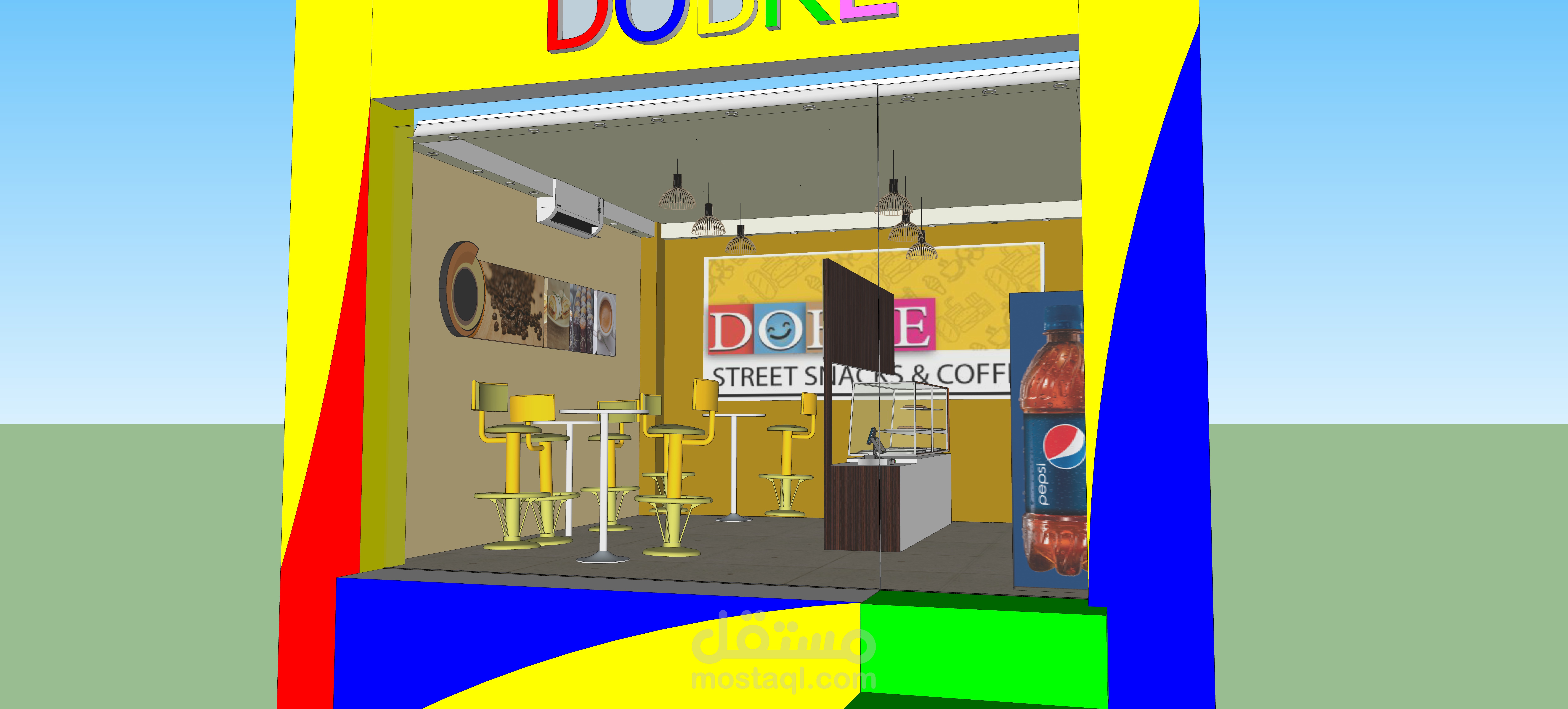 تصميم كافيه  ثلاثي الأبعاد