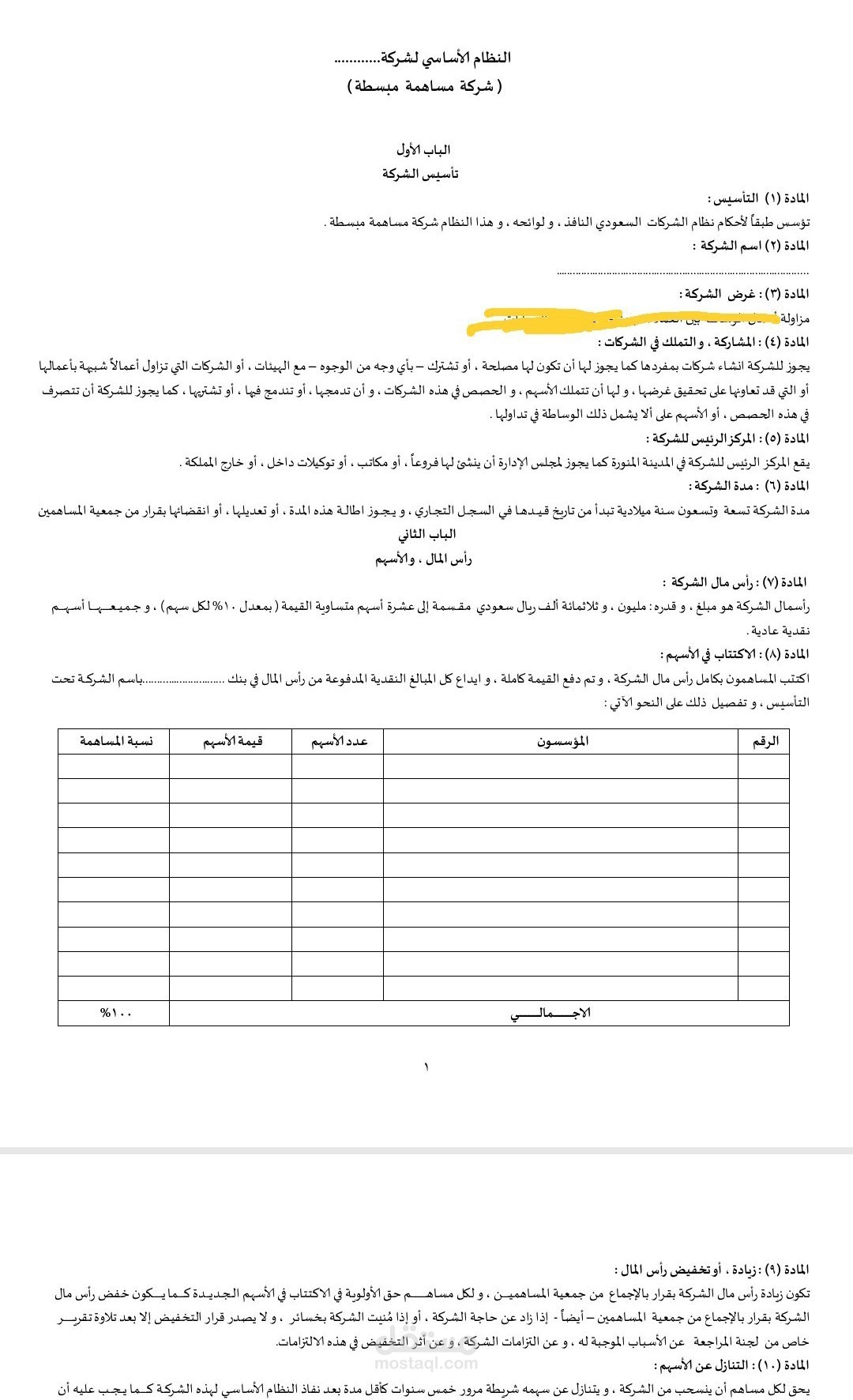 النظام الأساسي للشركات التجارية