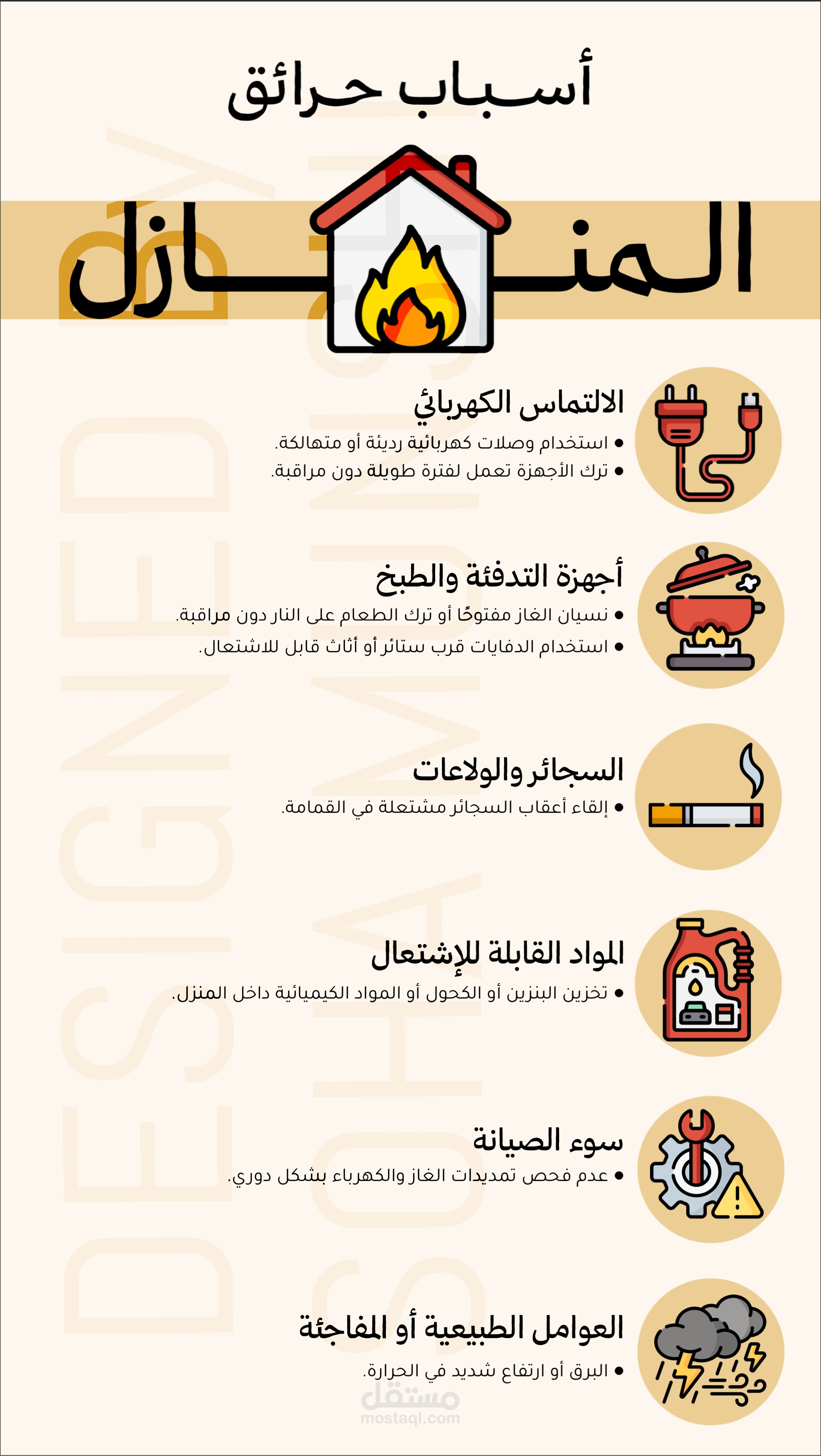 تصميم انفوجرافيك: أسباب الحرائق في المنازل