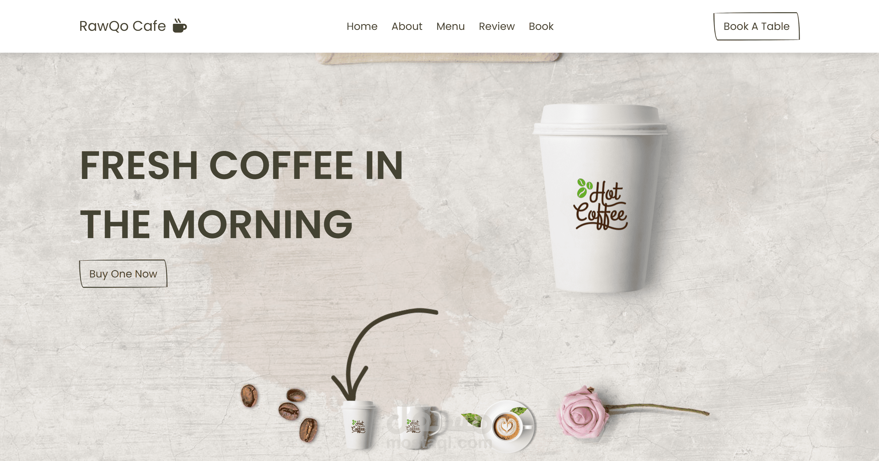 RawQo Cafe موقع لبيع القهوة تم تطويره باستخدام html ,Css,Javascript
