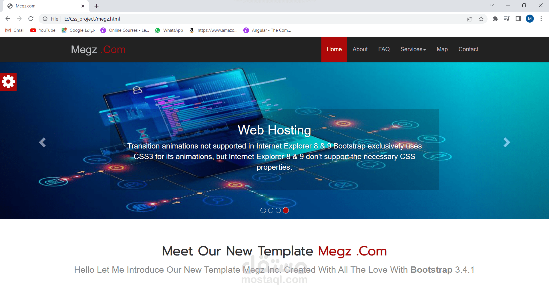 قمت بإنشاء مشروع تجريبي لصفحه ويب اثناء تدريبي علي Bootstrap