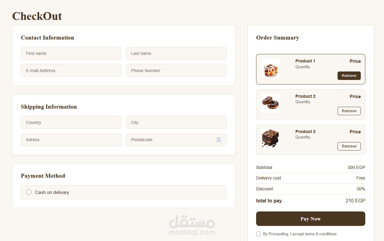 صفحة شراء في موقع الكتروني ل e-commerce business