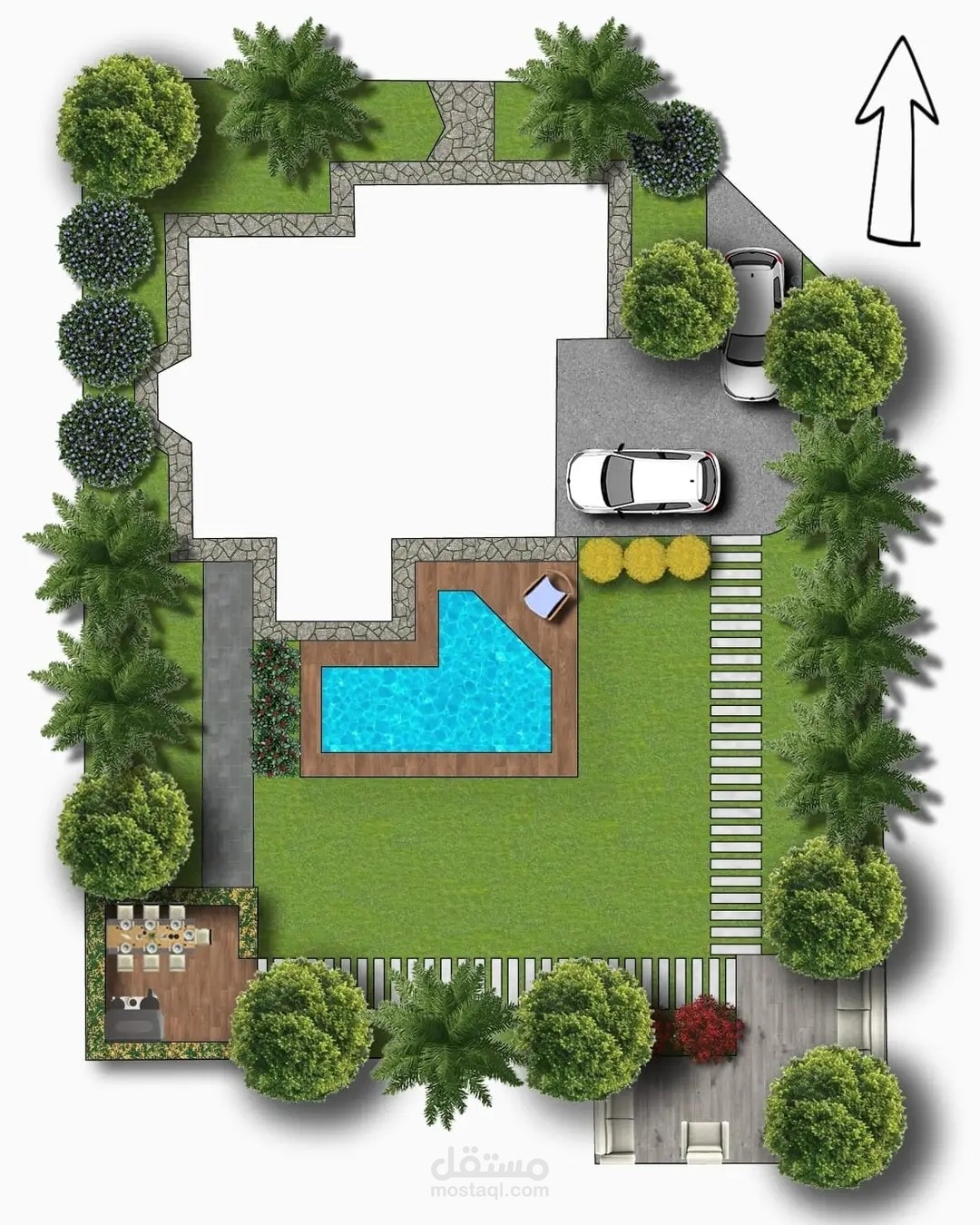تصميم حديقة فيلااا 2D لفيلااا بالامارات