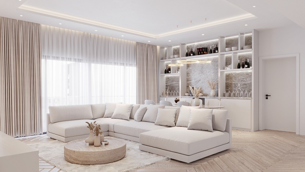تصميم داخلي لشقة سكنية في جزيرة النخيل/دبي