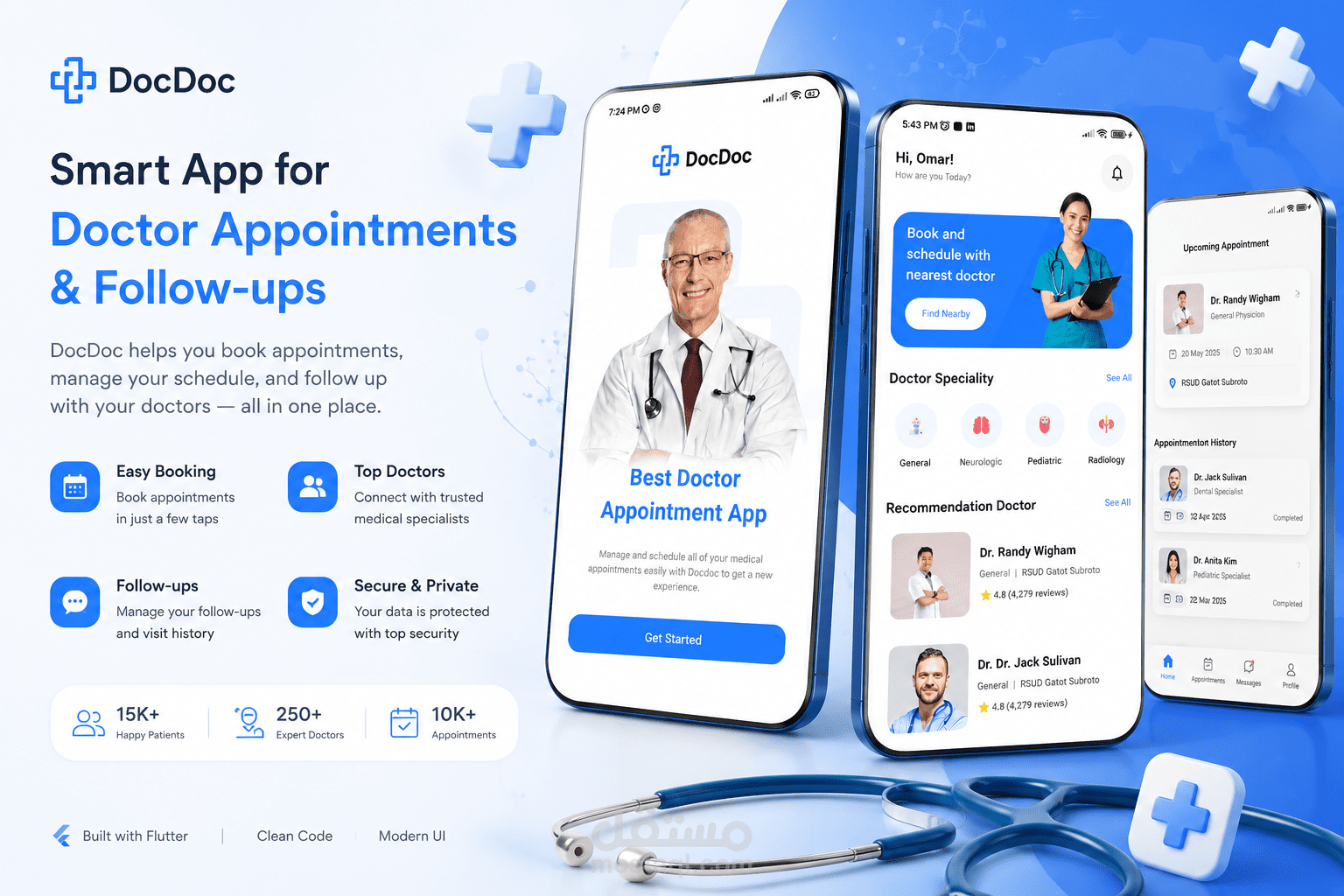 تطبيق لحجز مواعيد الأطباء وإدارة المتابعات الطبية باستخدام Flutter
