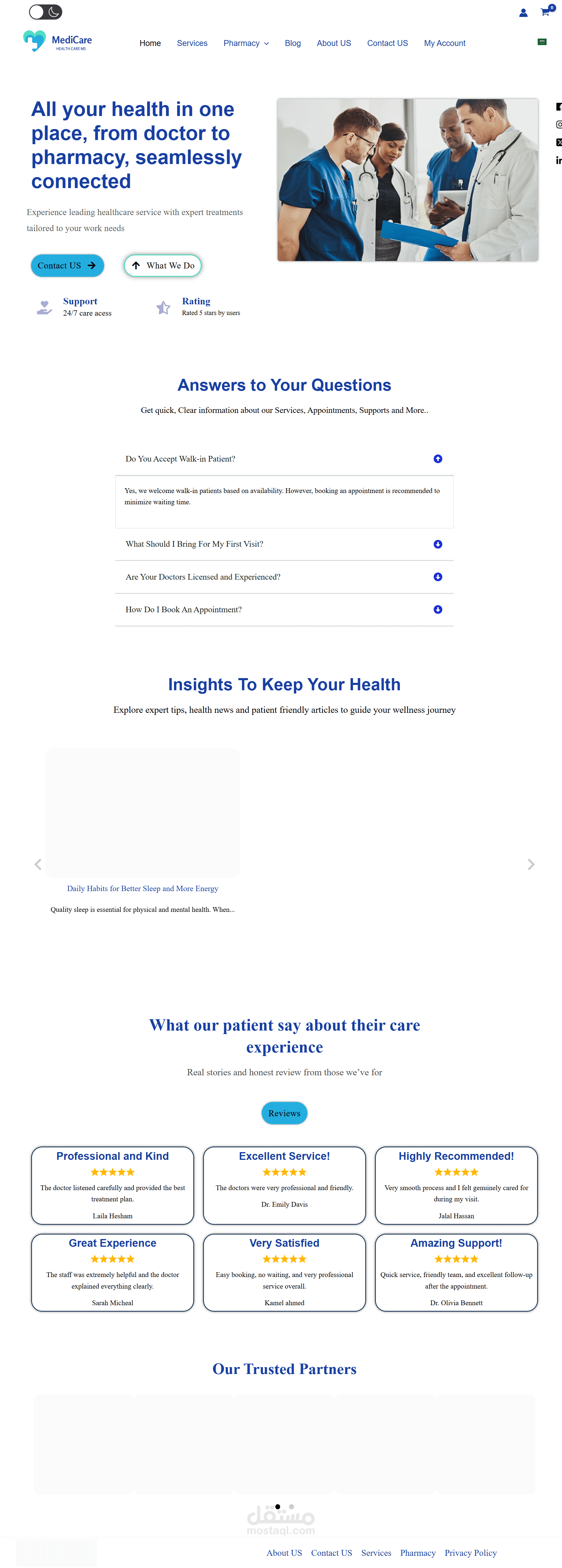تطوير موقع خدمات طبية WordPress – MedicareSCU