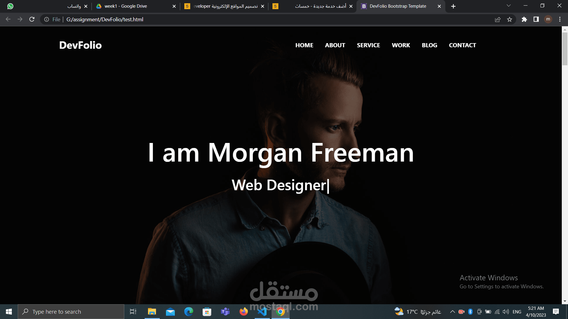 صفحة هبوط landing page  لportfolio