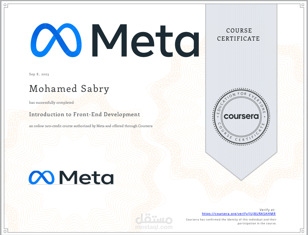 Meta Processional certificate In web Development