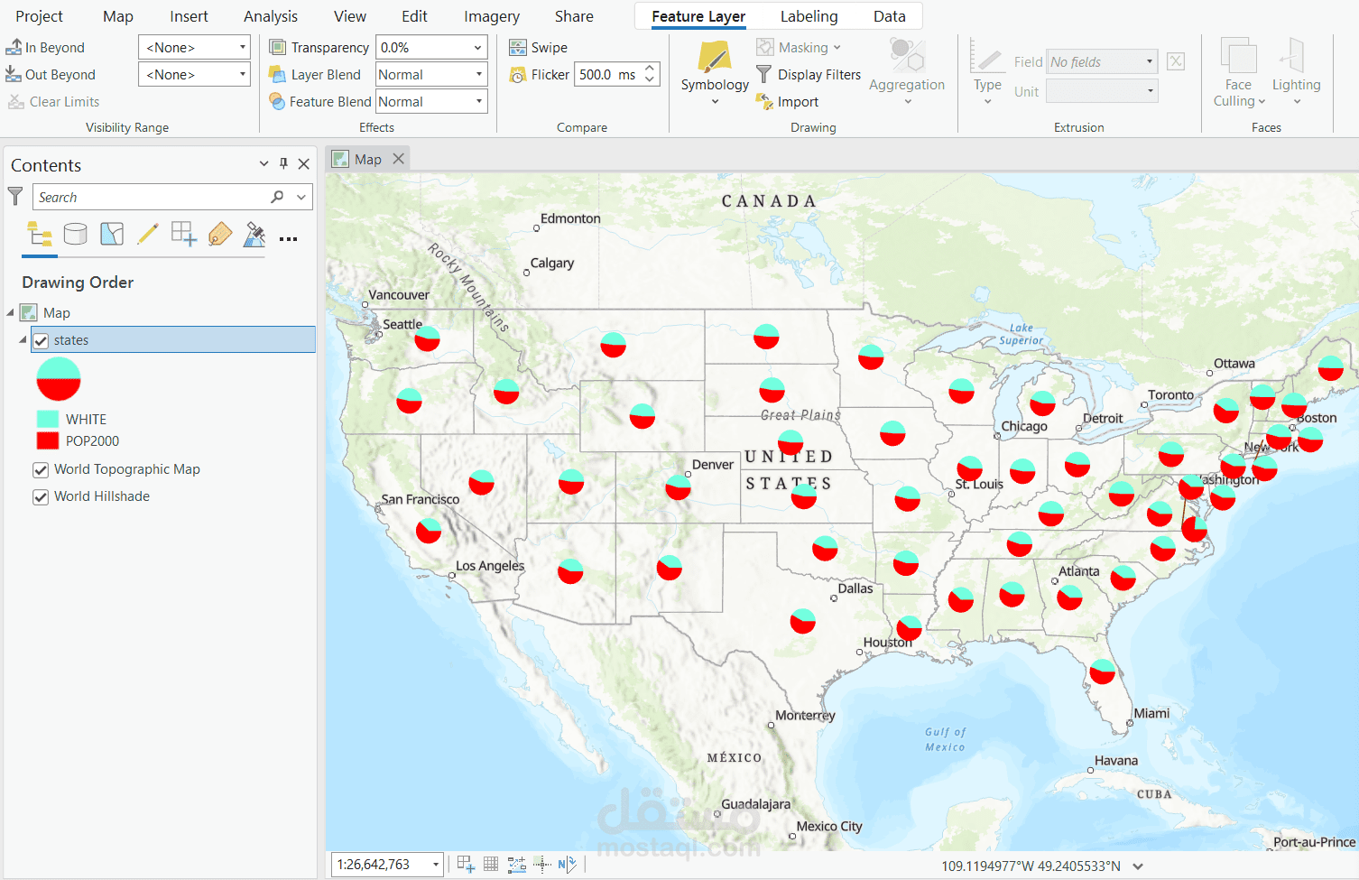 تحليل وتصوير الأنماط الديموغرافية في الولايات المتحدة باستخدام ArcGIS Pro