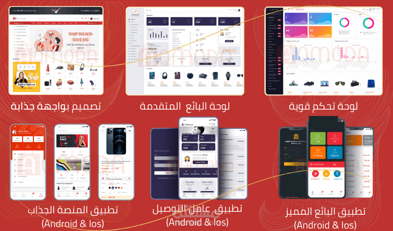 منصة تجارة إلكترونية ماركت بليس كاملة مع ثلاث تطبيقات