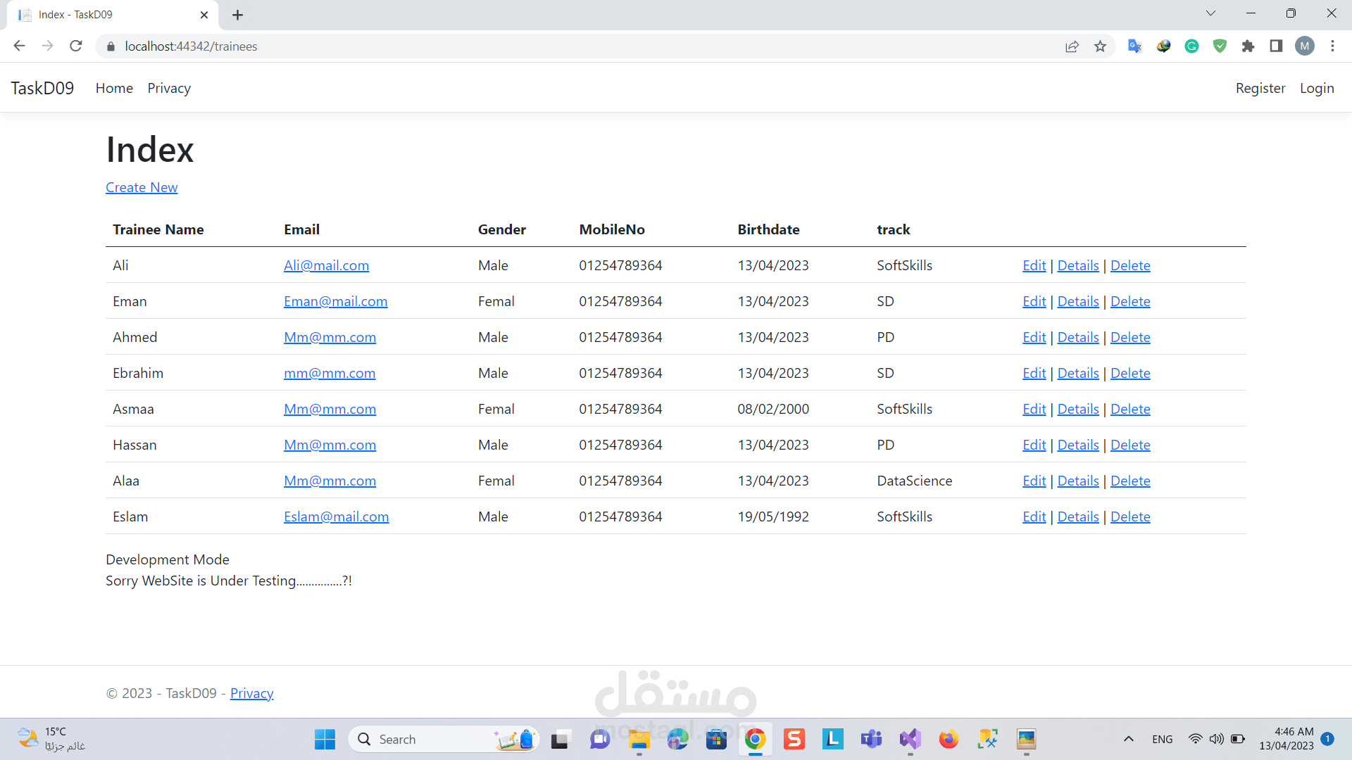 ASP.NetCore MVC web Application which manages Trainees and their Tracks and Courses