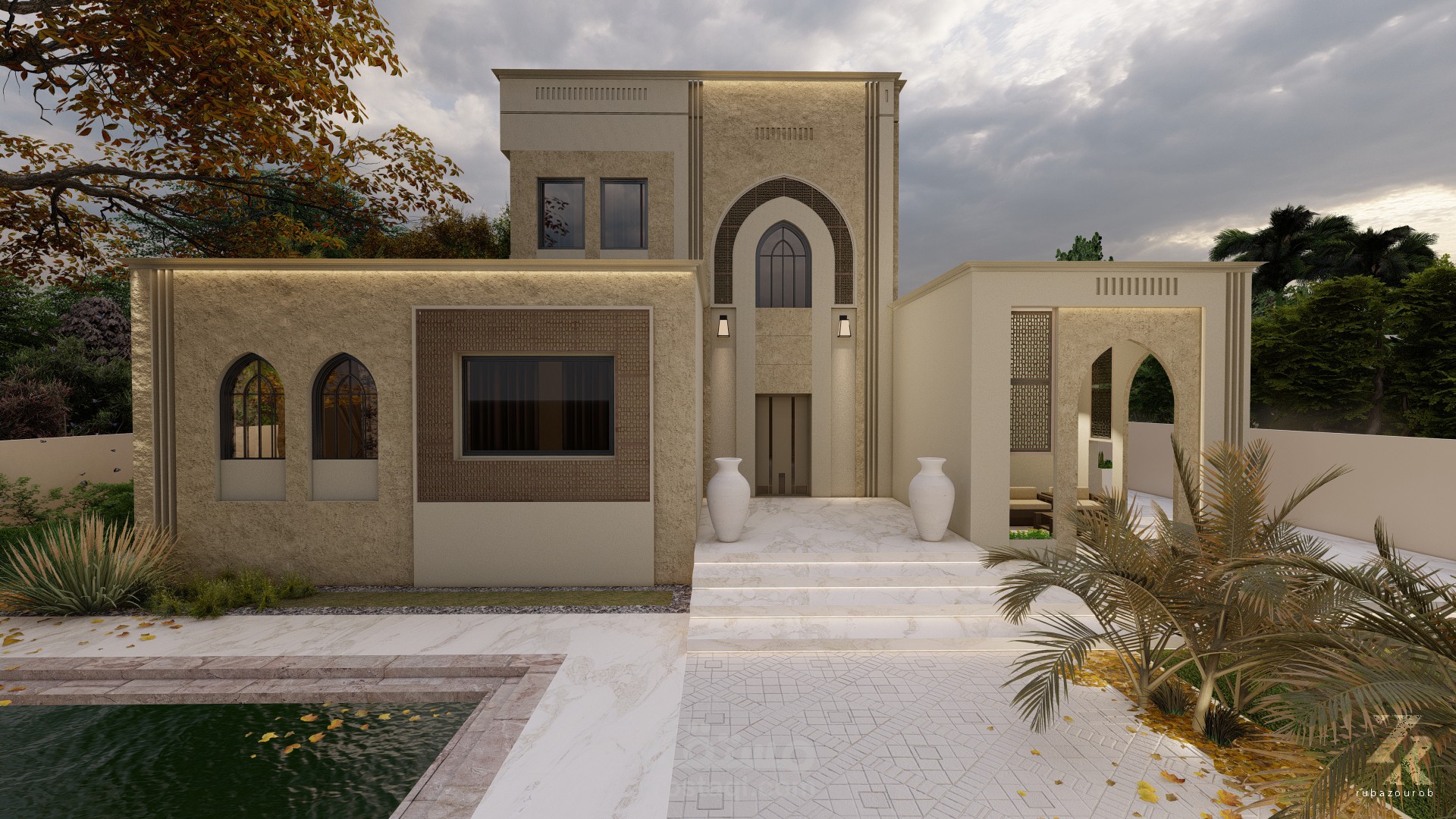 تصميم خارجي|| فيلا  على الطراز الإسلامي