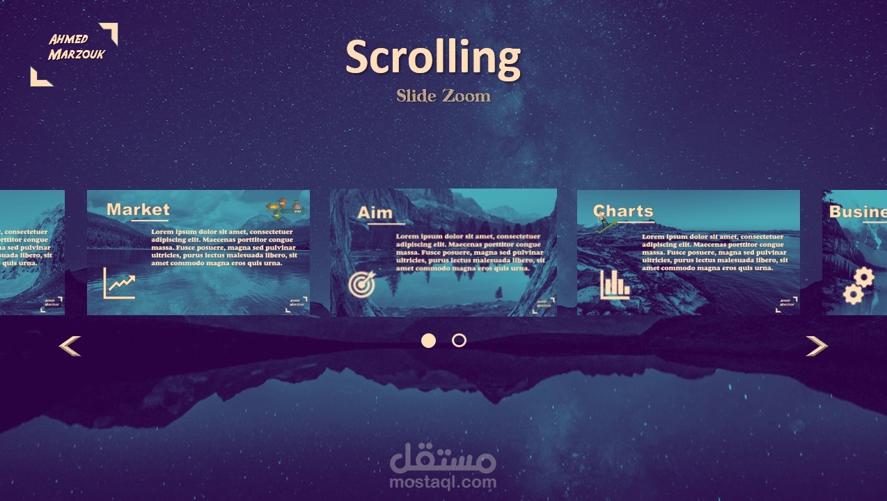 نموذج عرض باوربوينت باستخدام تأثير scrolling zoom with clickable icons to navigate