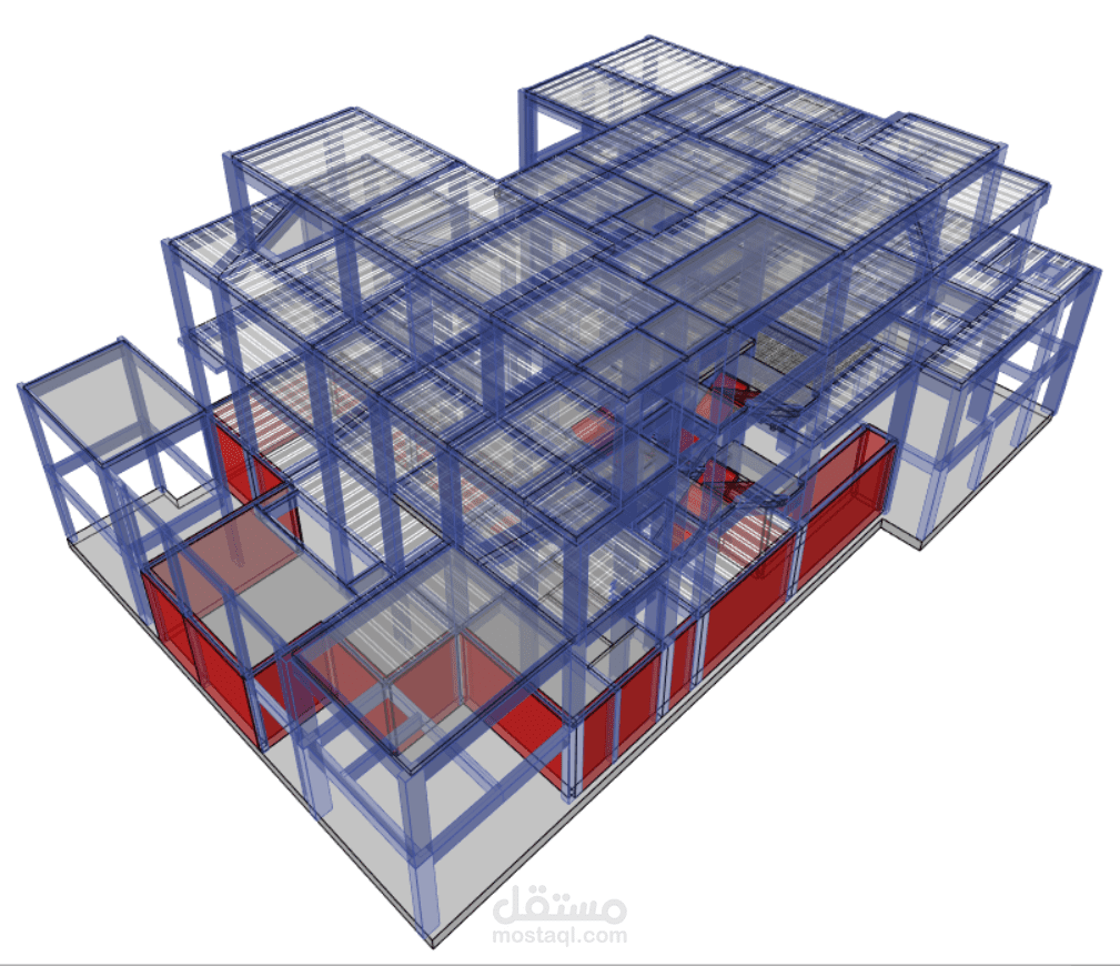 تصميم إنشائي لفيلا (قبو + دور ارضي + دور اول + ملحق)