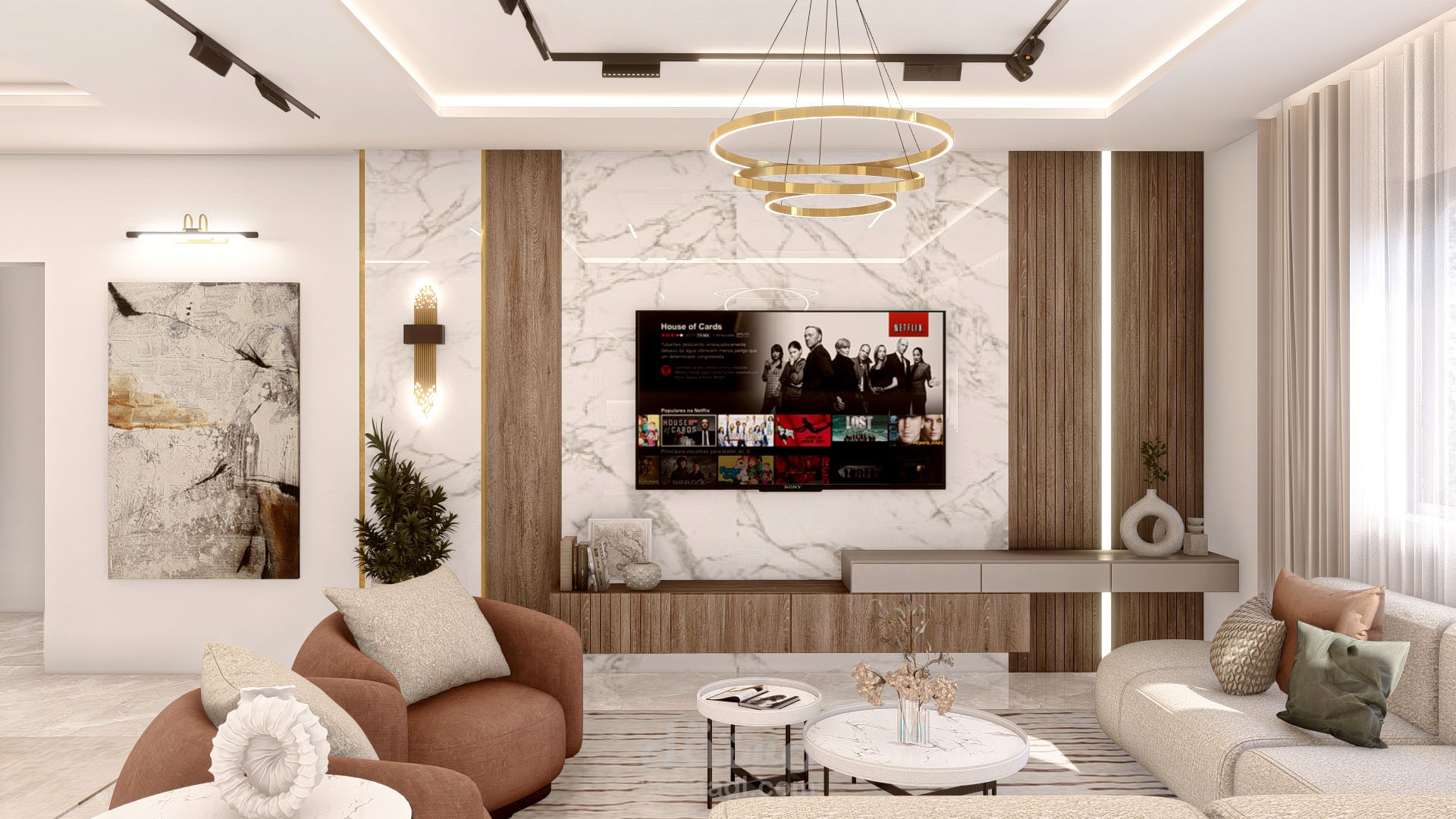 تصميم داخلي متكامل لشقة سكنية بأسلوب المودرن المعاصر - (Contemporary Modern)