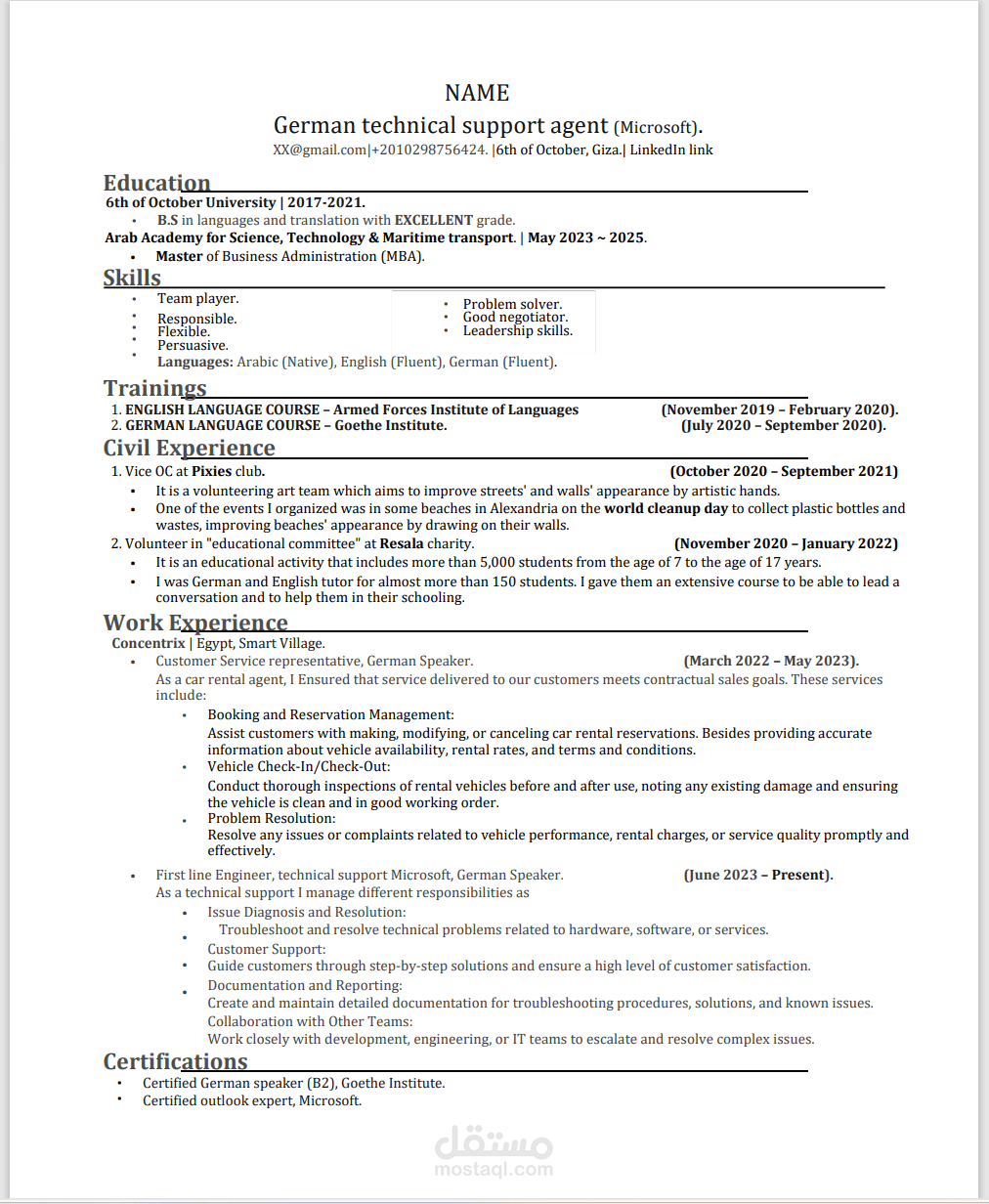 ATS CV example