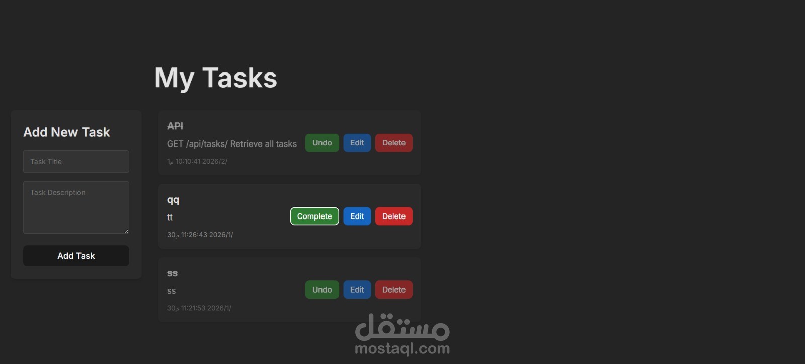 Full Stack Task Management App (Django REST API + React)