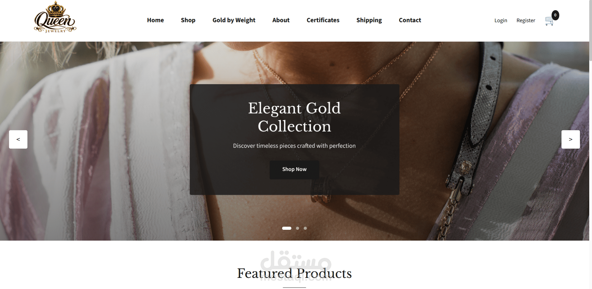 Queen Jewelry E-commerce Website with Live Gold Pricing