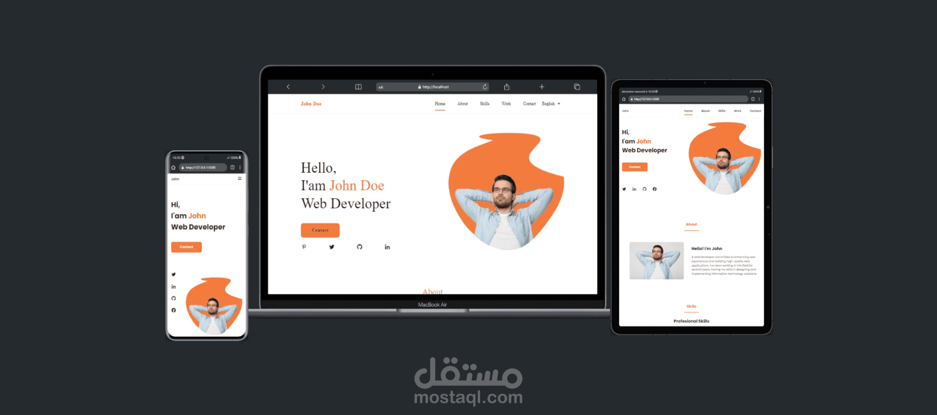 موقع Portfolio متعدد اللغات وقابل لتعديل