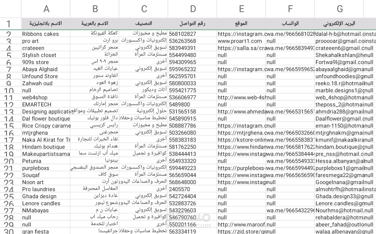 جمع قائمة بيانات للشركات الصغيرة والمتوسطة والمتاجر الالكترونية