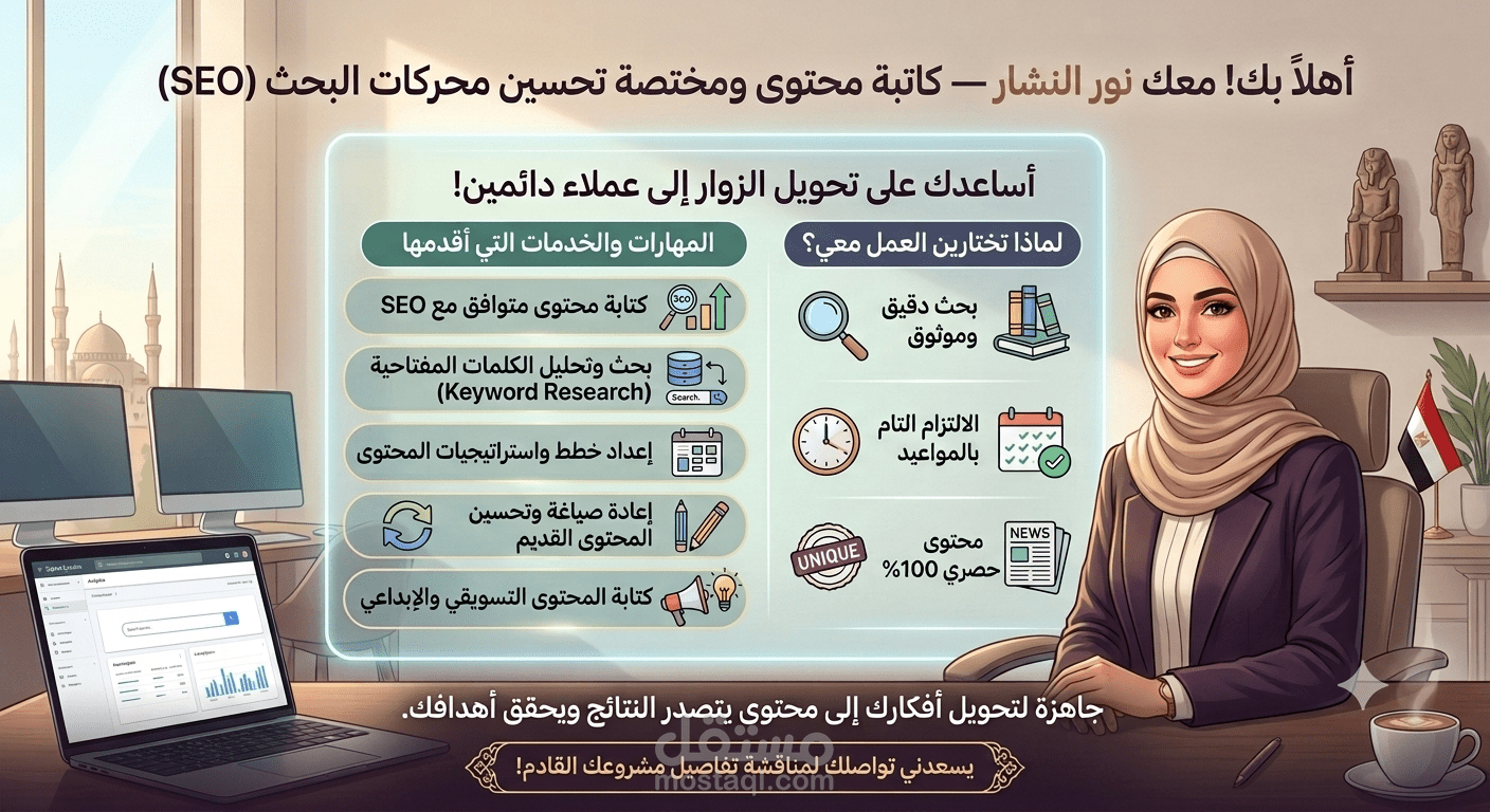 كاتبة محتوى ومختصة تحسين محركات البحث (SEO).
