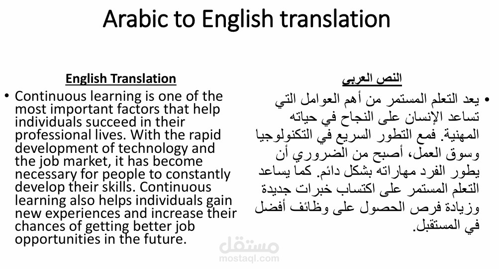 نموذج ترجمة احترافية (عربي – إنجليزي)