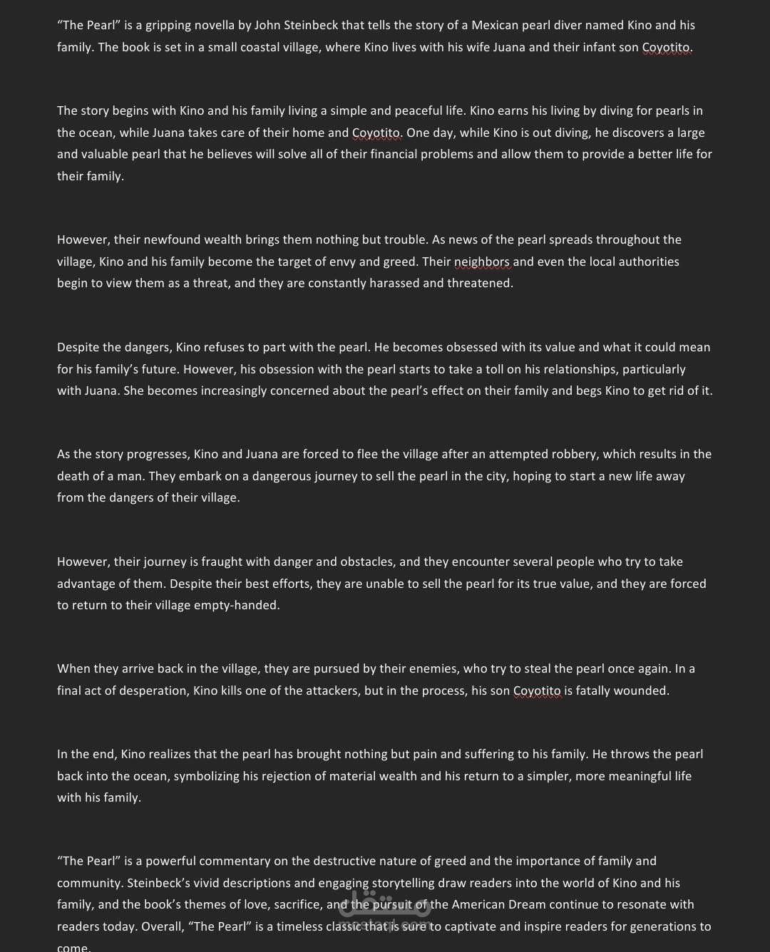 Writing a 500 word summary about pearl for john steinbeck